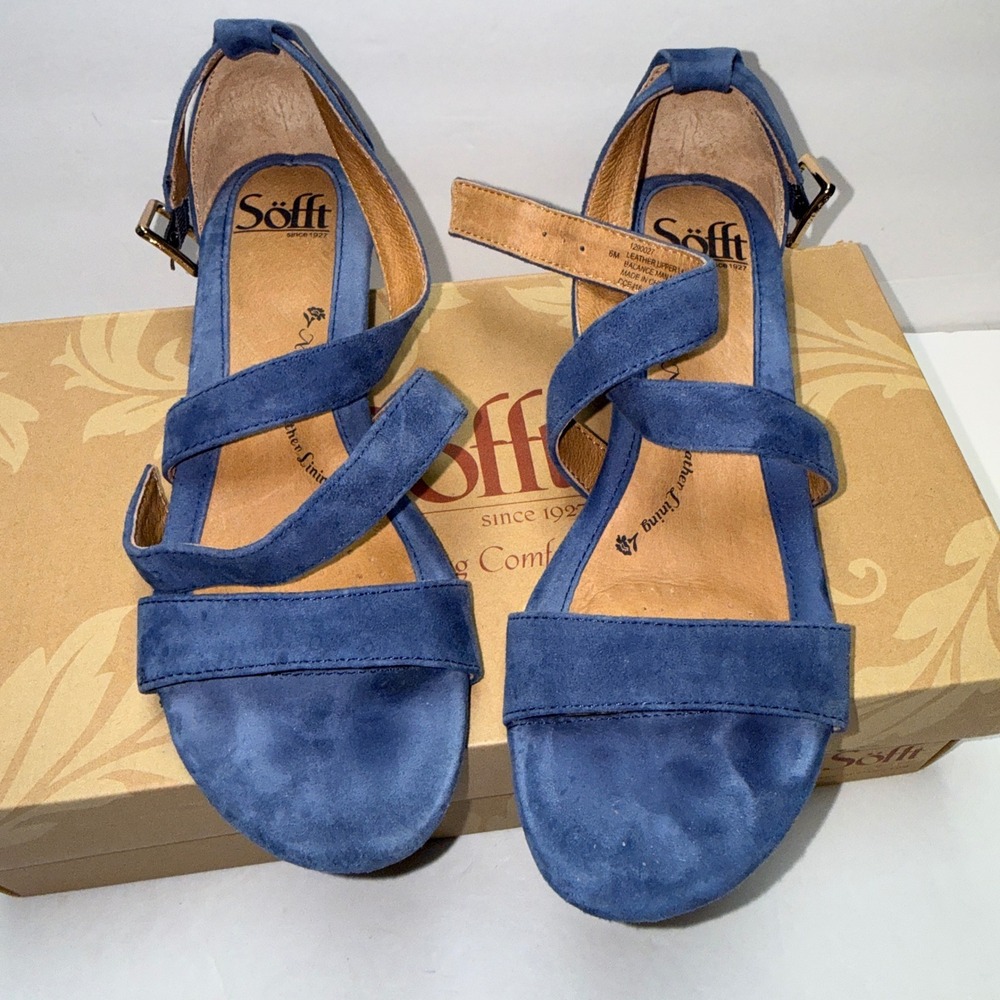 Sofft Innis Denim Blue‎ Suede Strappy Wedge Sandals 1290027 Womens US 6 EU 37 - Picture 4 of 10